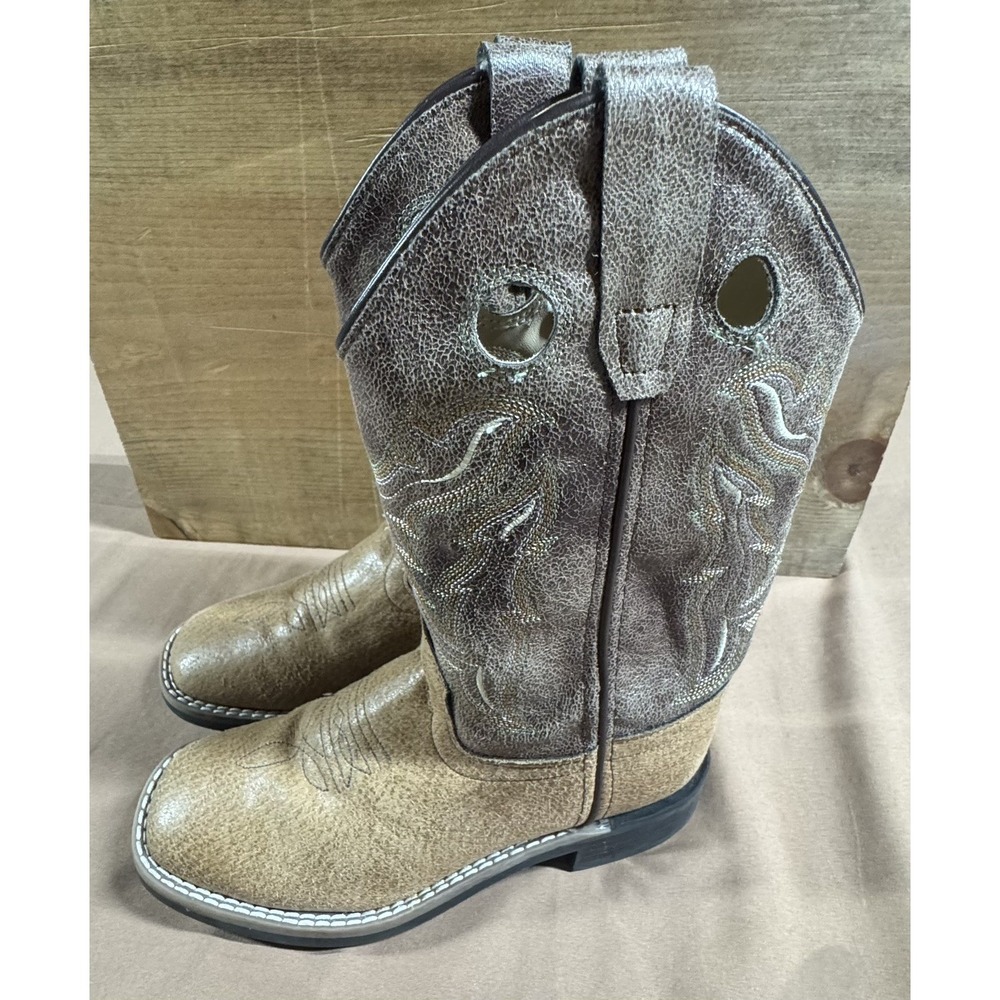 Old West Youth Boys Leather Cowboy Boost  size  1.5 D Square Toe